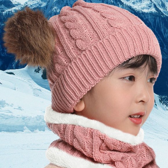 FAS Jeans Girls Winter Fitted Knit Beanie Hat with Faux Fur Pom-Pom Ears - Picture 11 of 11